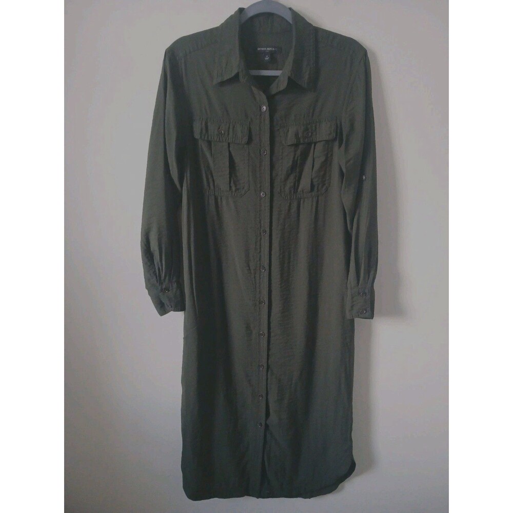 Banana Republic Petite Olive Green Button Down Shirt Dress Size‎ S